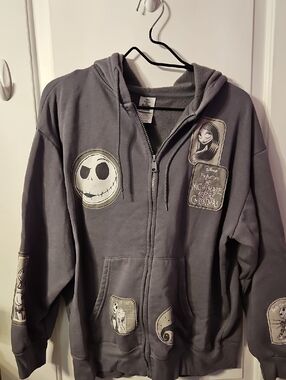 Disney Gray The Nightmare Before Christmas Patch Zip-Up Hoodie